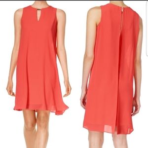 VINCE CAMUTO Hardware solid Float Dress Women's keyhole neck orange sherbet  Sz6